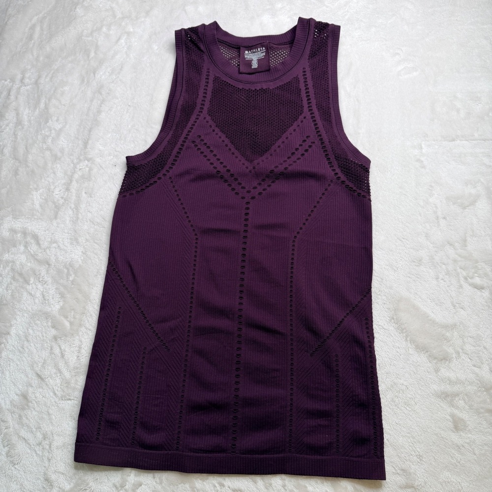 Athleta Oxygen Tank Top Plum Purple Mesh Seamless Athletic Workout XS 556414